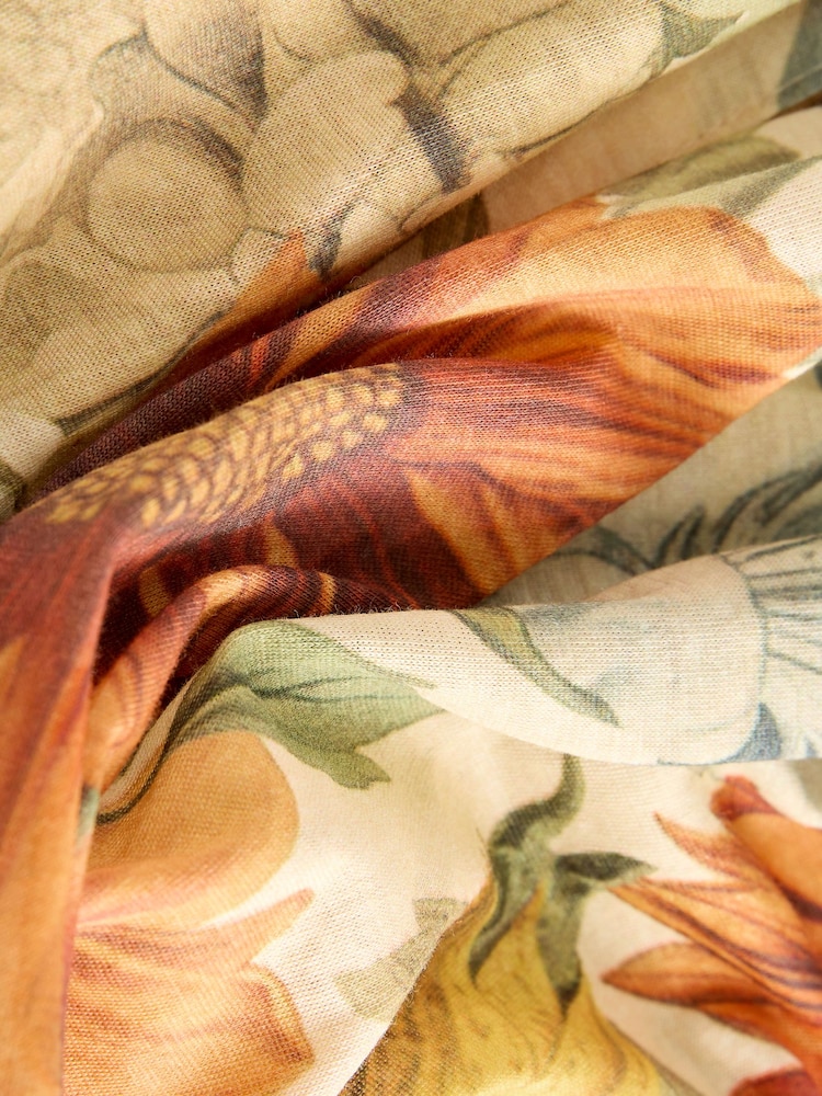 Yellow/White Floral - Short Sleeve Ruched Neck Jersey 100% Cotton Blouse - Imagen 7 de 7