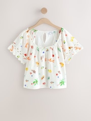 Multicolor - Broderie Boho Short Sleeve Ric Rac Top - Imagen 1 de 3