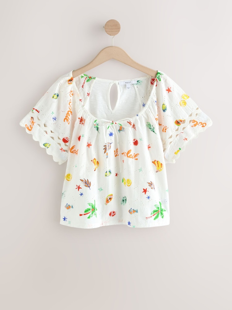 Multicolor - Broderie Boho Short Sleeve Ric Rac Top - Imagen 1 de 3