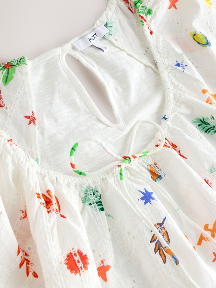 Multicolor - Broderie Boho Short Sleeve Ric Rac Top - Imagen 3 de 3