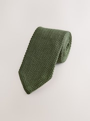 Green Knitted Silk Tie With Point - Image 1 of 3