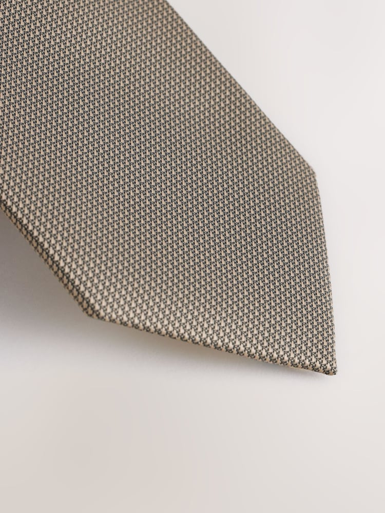 Neutral Brown Slim Textured Tie - Image 2 of 3
