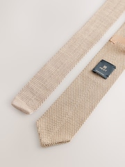 Neutral Knitted Silk Tie With Point - Image 3 of 3