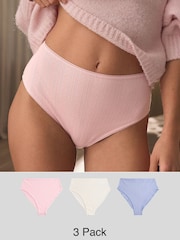 Blue/Pink/Cream High Rise High Leg Pointelle Knickers 3 Pack - Image 1 of 12