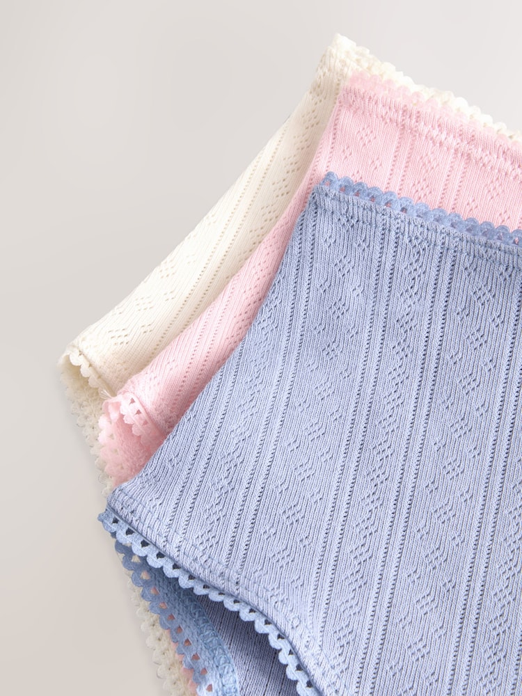 Blue/Pink/Cream High Rise High Leg Pointelle Knickers 3 Pack - Image 12 of 12