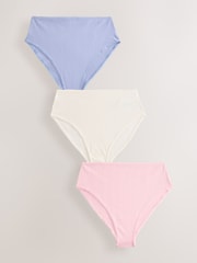 Blue/Pink/Cream High Rise High Leg Pointelle Knickers 3 Pack - Image 7 of 12