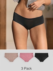 Black / Rose Pink / Praline Nude Short No VPL Stripe Knickers 3 Pack - Image 1 of 8