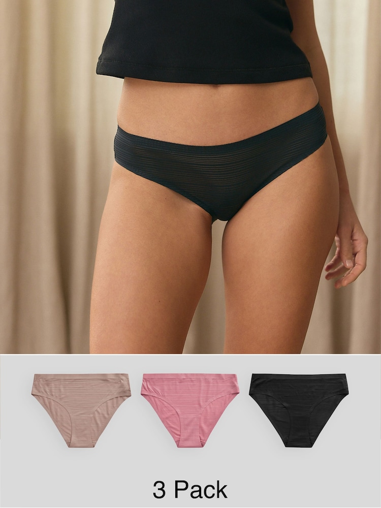 Black / Rose Pink / Praline Nude Brazilian No VPL Stripe Knickers 3 Pack - Image 1 of 11