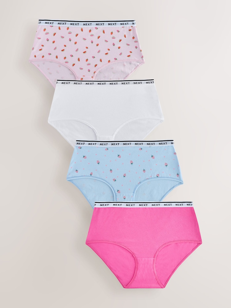 Fruit Print Midi Logo Knickers 4 Pack - Image 1 of 7