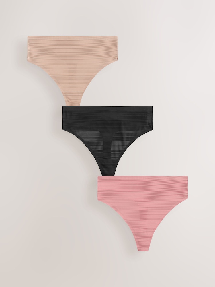 preto/ Pinkrosa/ Nudepraliné - No VPL Stripe Knickers 3 Pacote - Imagem 2 de 7