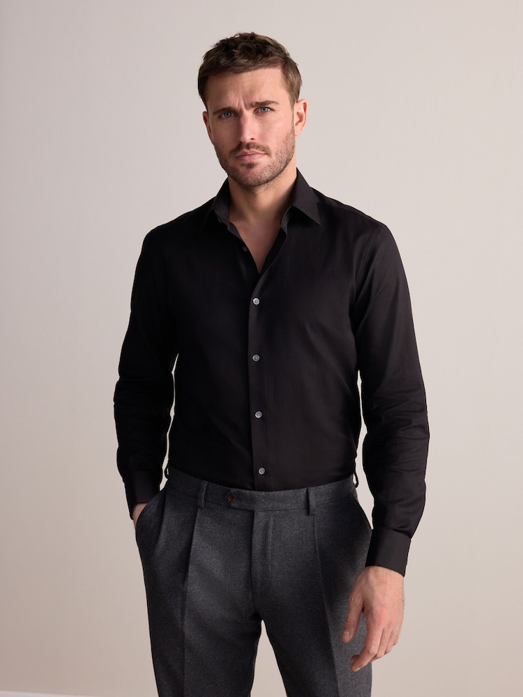 Black Regular Fit Signature Premium 100% Cotton Textured Smart Shirt - Image 1 of 7
