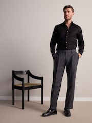 Black Regular Fit Signature Premium 100% Cotton Textured Smart Shirt - Image 3 of 7