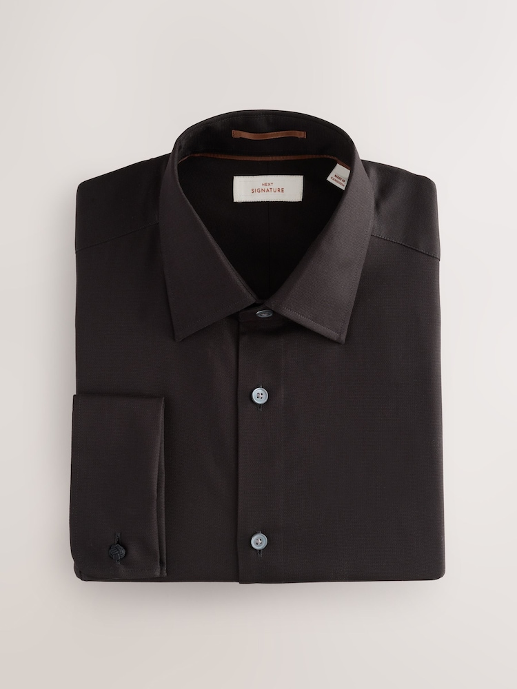 Black Regular Fit Signature Premium 100% Cotton Textured Smart Shirt - Image 5 of 7