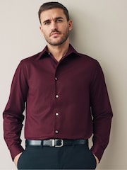 Burgundy Red Regular Fit Signature 100% Cotton with Textured Smart Shirt - Image 1 of 4
