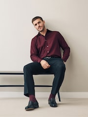 Burgundy Red Regular Fit Signature 100% Cotton with Textured Smart Shirt - Image 2 of 4