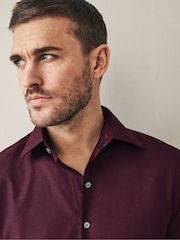 Burgundy Red Regular Fit Signature 100% Cotton with Textured Smart Shirt - Image 4 of 4