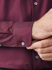 Burgundy Red Regular Fit Signature 100% Cotton with Textured Smart Shirt - Image 5 of 8