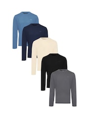 Threadbare Blue Assorted Long Sleeve 100% Cotton T-Shirts 5 Pack - Image 1 of 6