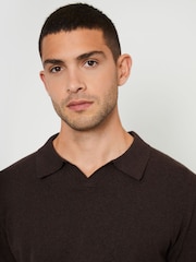 Threadbare Brown Trophy Neck Knitted Long Sleeve Polo Shirt - Image 4 of 4
