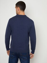 Threadbare Blue Trophy Neck Knitted Long Sleeve Polo Shirt - Image 2 of 4