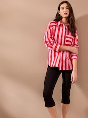 Red/Pink Stripe Girlfriend Oversized Long Sleeve Shirt - Image 2 of 8