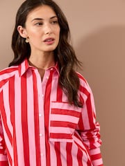 Red/Pink Stripe Girlfriend Oversized Long Sleeve Shirt - Image 5 of 8