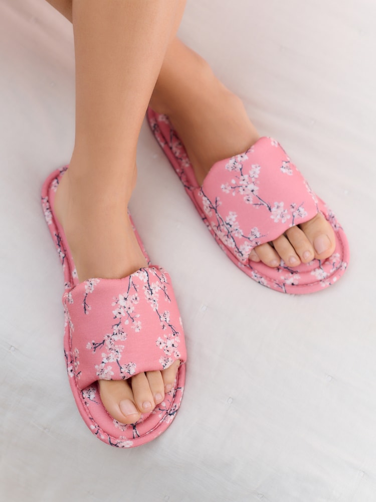 Bath & Body Works Pink Japanese Cherry Blossom Open Toe Scalloped Slippers - Image 2 of 8