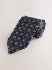 Dark Navy Printed Silk Tie - Image 1 of 3