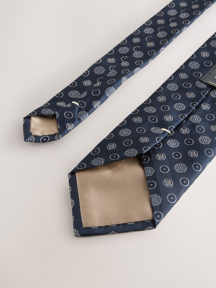 Dark Navy Printed Silk Tie - Image 3 of 3