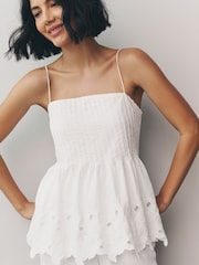 White Pintuck Embroidered Square Neck Cami - Image 1 of 7