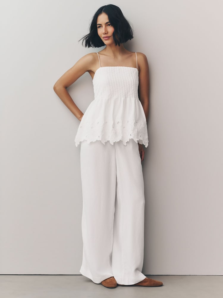 White Pintuck Embroidered Square Neck Cami - Image 2 of 7