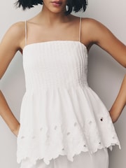 White Pintuck Embroidered Square Neck Cami - Image 3 of 7