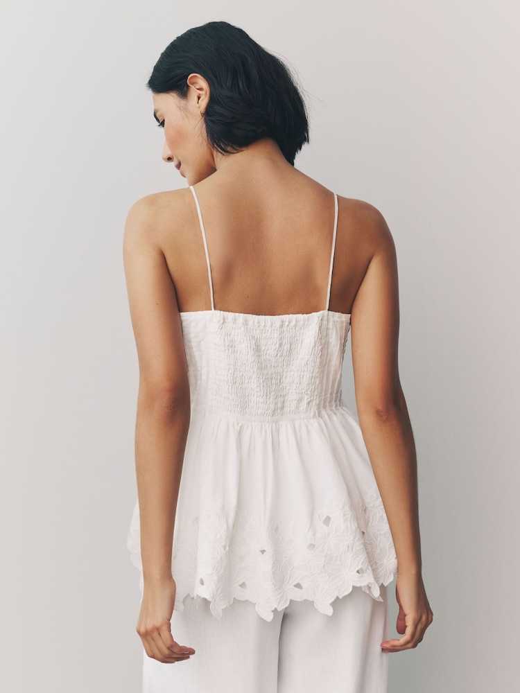 White Pintuck Embroidered Square Neck Cami - Image 4 of 7