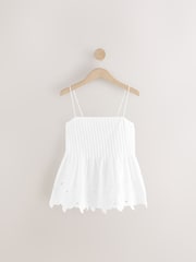 White Pintuck Embroidered Square Neck Cami - Image 5 of 7