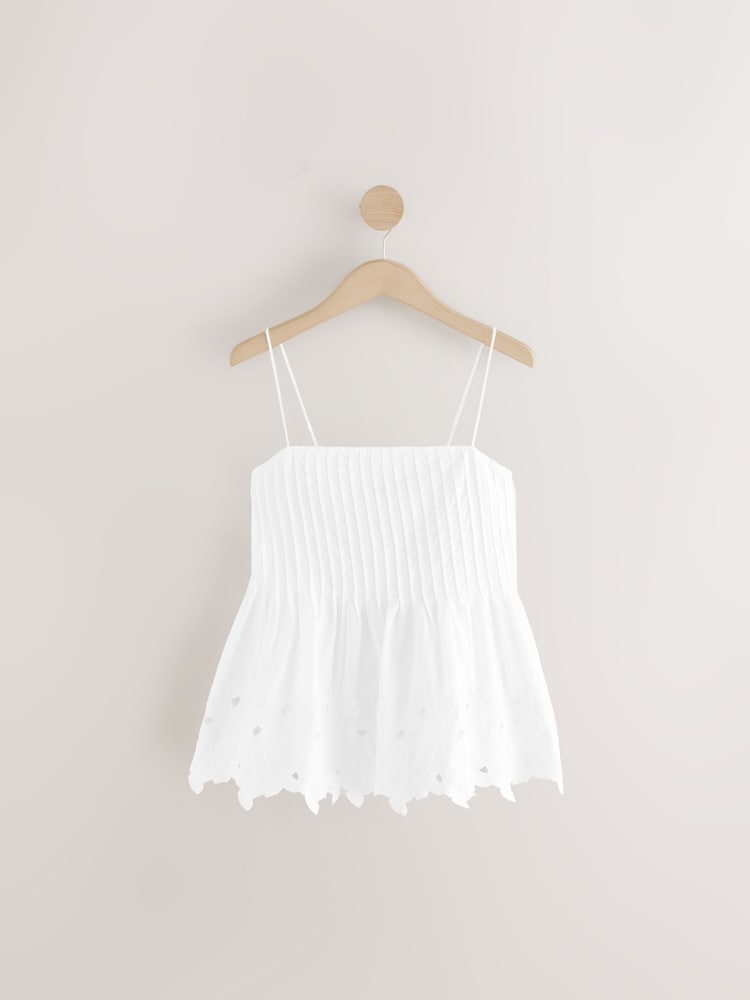 White Pintuck Embroidered Square Neck Cami - Image 5 of 7