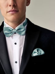 Sage Green Silk Bow Tie With Pocket Square - Image 1 of 8