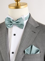 Sage Green Silk Bow Tie With Pocket Square - Image 2 of 8