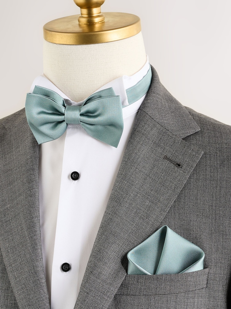 Sage Green Silk Bow Tie With Pocket Square - Image 2 of 8