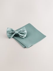 Sage Green Silk Bow Tie With Pocket Square - Image 3 of 8