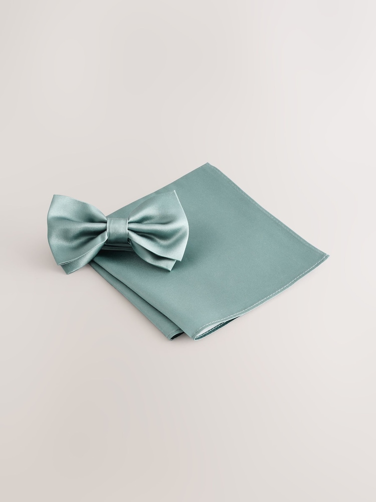 Sage Green Silk Bow Tie With Pocket Square - Image 3 of 8