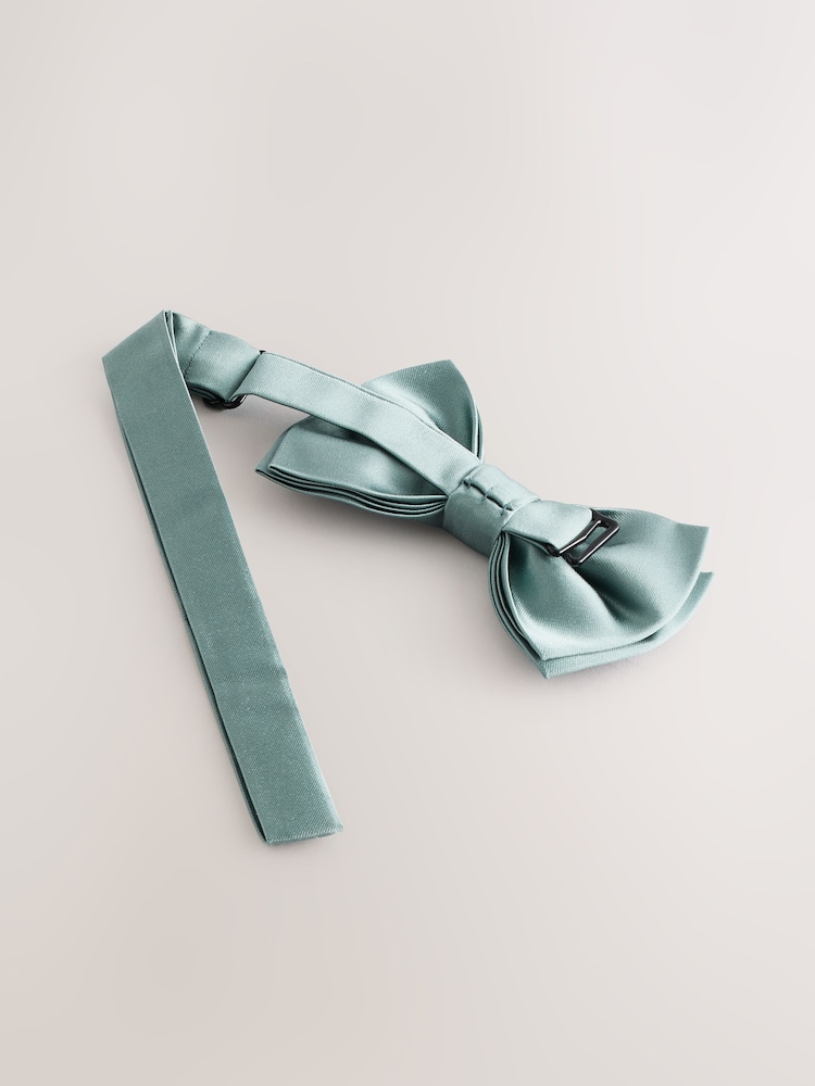 Sage Green Silk Bow Tie With Pocket Square - Image 4 of 8