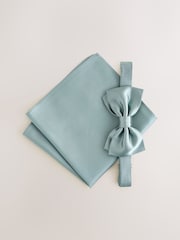 Sage Green Silk Bow Tie With Pocket Square - Image 5 of 8