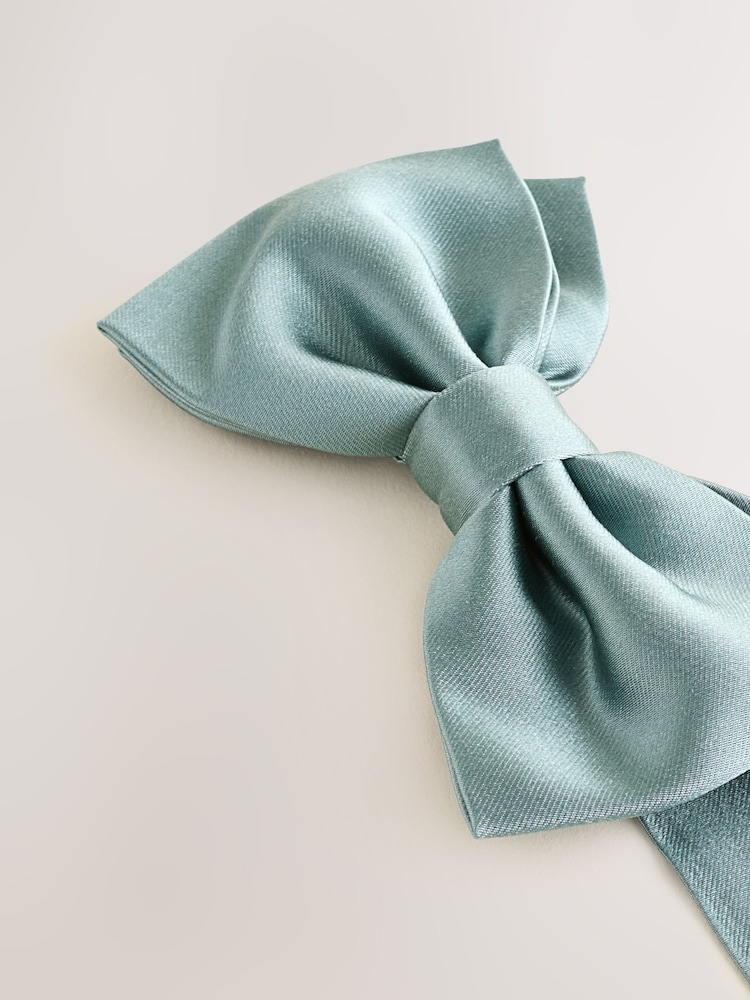 Sage Green Silk Bow Tie With Pocket Square - Image 8 of 8