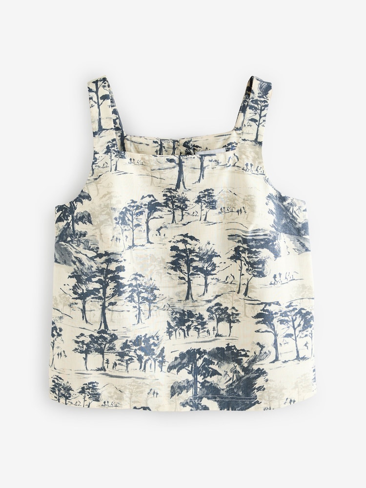 White/Blue Scenic Print Square Neck Top - Image 5 of 7