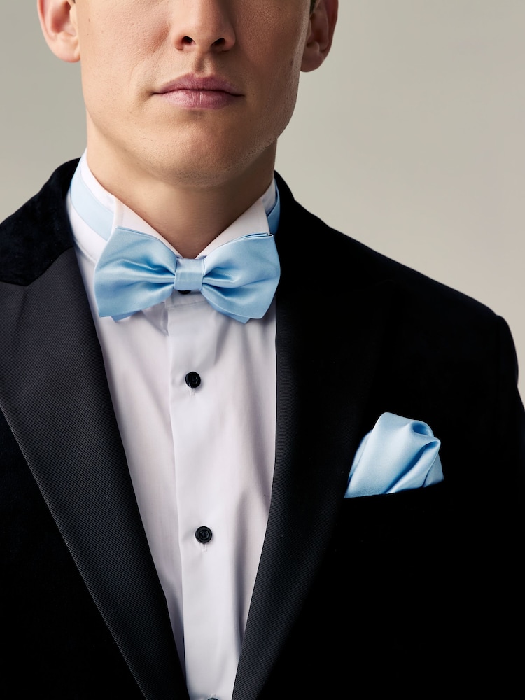 Blue Silk Bow Tie With Pocket Square - Image 1 of 4