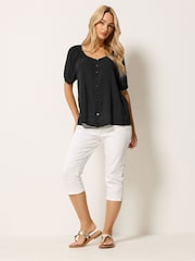 M&Co Black Crinkle Rayon Short Sleeve Blouse - Image 3 of 4