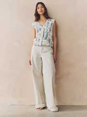 White/Blue Scenic Print Broderie Waistcoat - Image 2 of 7