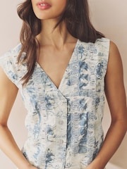White/Blue Scenic Print Broderie Waistcoat - Image 4 of 7
