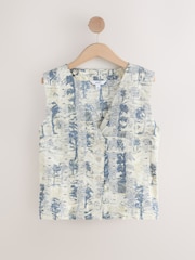 White/Blue Scenic Print Broderie Waistcoat - Image 5 of 7