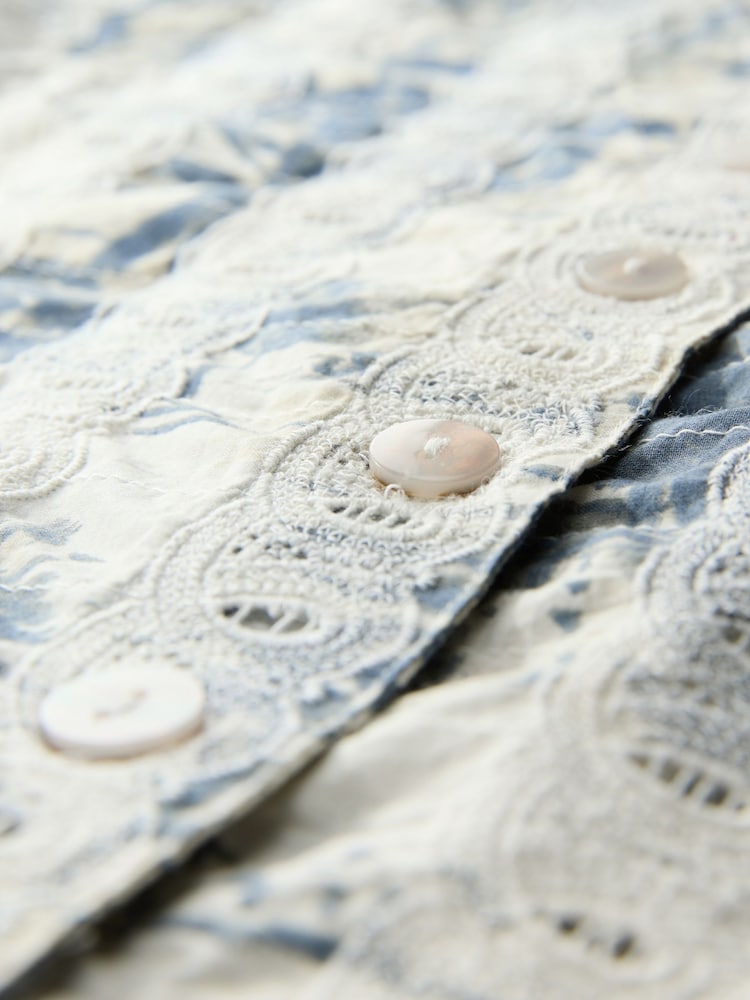 White/Blue Scenic Print Broderie Waistcoat - Image 7 of 7